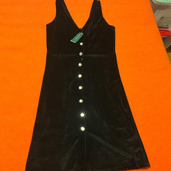 Black stretchy corduroy V-neck mini pinafore dress made in Canada NWT - Picture 2 of 10